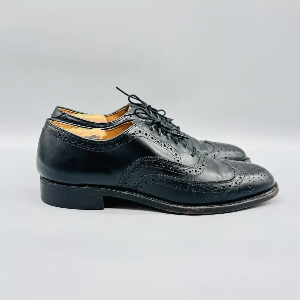 Johnston & Murphy Shoes Mens 8.5 Black Leather Wingtip Oxford USA Brogue